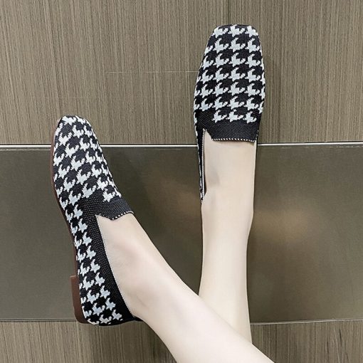 main image5Woman Loafers Houndstooth Knitted Slip On Shoes Spring Flat Moccasins Ladies Wide Fit Zapatos De Mujer