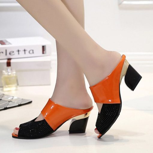 main image5Women Sandals Square Heel 2022 Summer Shoes Woman Fashion Slides Cut out Open Toe Slip On