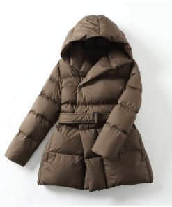 Women's Down Jackets 2022 Winter Ultra Light Warm Casual Coat Female Puffer Jacket With a Belt Plus Size Hooded Parka Overcoat