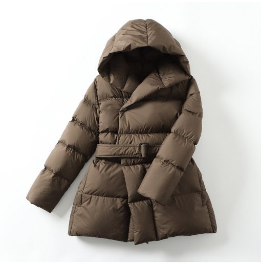 Women's Down Jackets 2022 Winter Ultra Light Warm Casual Coat Female Puffer Jacket With a Belt Plus Size Hooded Parka Overcoat