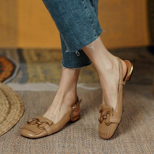 main image5Women s Sandals 2022 New Summer Fashion Leather Low Heel Square Toe Sexy Casual Flat Baotou