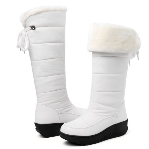 Hot Winter Snow Boots Women Warm Fur Plush Winter Shoes Casual Wedge Knee High Boots Girls Black White Shoes Ladies Waterproof