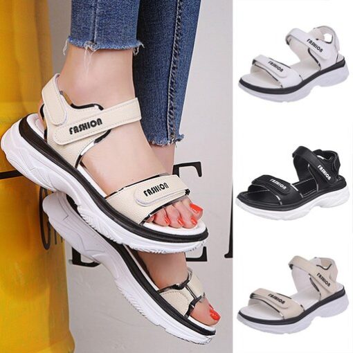 Sports Sandals Ladies Platform Shoes Woman Mid Heel Muffin Thick Bottom Hook Loop Fashion Casual Black Yellow Summer Shoes