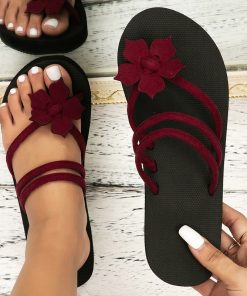 Summer Outdoor Beach Slippers Women Flip Flops Flower Sandals Fashion Flat Open Toe Slippers Casual Bathroom Beach Slippers