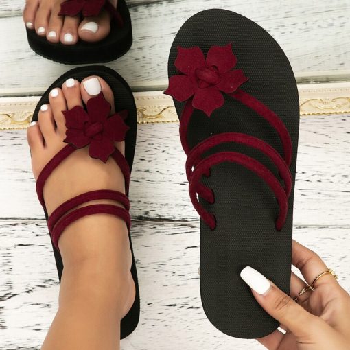 Summer Outdoor Beach Slippers Women Flip Flops Flower Sandals Fashion Flat Open Toe Slippers Casual Bathroom Beach Slippers