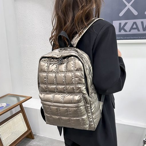 Winter Ultra Light Space Down Women's Backpack Quilted Plaid Female School Backpacks Bags for Women Girls