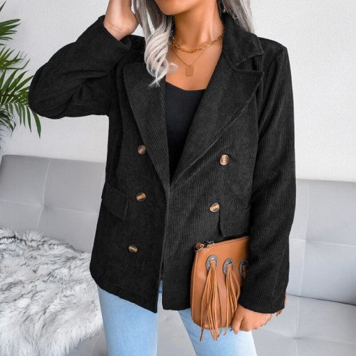 Double-breasted Suit Jacket Corduroy Coats Women Jackets Thick Women Clothing Slim Tops America Autumn and Winter Clothes