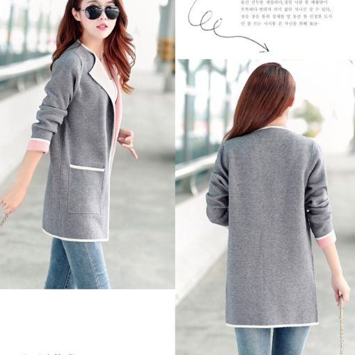 Mid-length Women's Cardigan Spring And Autumn Women's Knitted Jacket Long Sleeve Colorblock V-neck Loose Korean Large Size