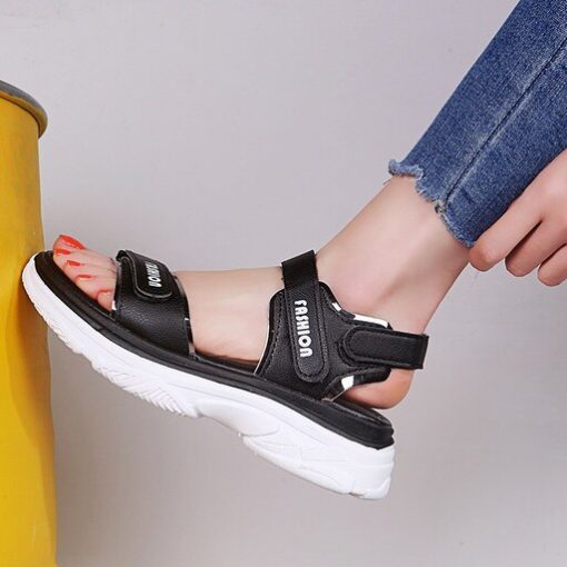 Sports Sandals Ladies Platform Shoes Woman Mid Heel Muffin Thick Bottom Hook Loop Fashion Casual Black Yellow Summer Shoes