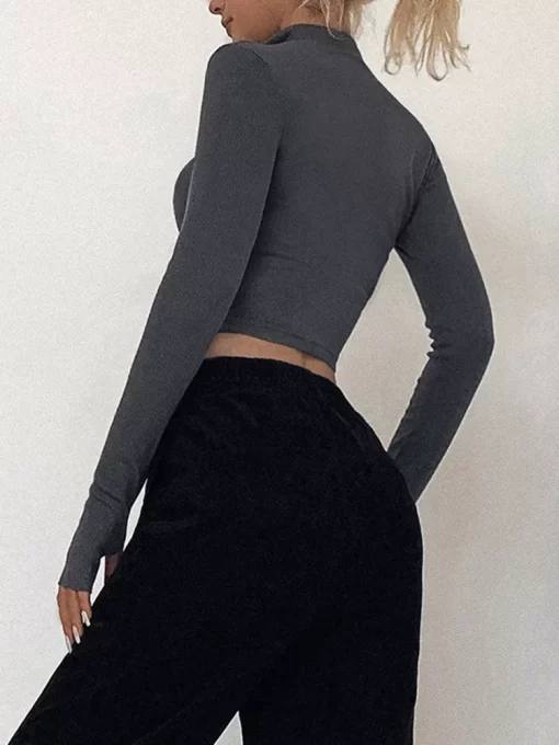 solid color casual T shirt women long sleeves turtleneck crop tops sexy simple style party club.jpg 1