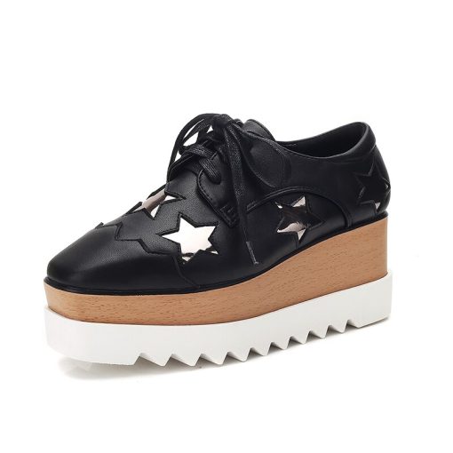 Women’s Patent Leather Stars Platform Casual Shoesvariant image02022 Autumn Women Patent Leather Stars Flat Platform Casual Shoes Fashion Lace Up Brogue Shoes Footwear