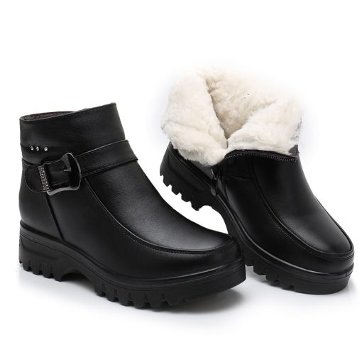 Women’s Fall Winter Genuine Leather Ankle Plush Bootsvariant image0GKTINOO Fashion Winter Women Genuine Leather Ankle Boots Female Thick Plush Warm Snow Boots Mother Waterproof