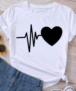 Women’s Heart Butterfly Print Tees Shirtsvariant image10Graphic T Shirt Summer Casual Clothing Short Sleeve Women Print Love Heartbeat Trend 90s Fashion Clothes