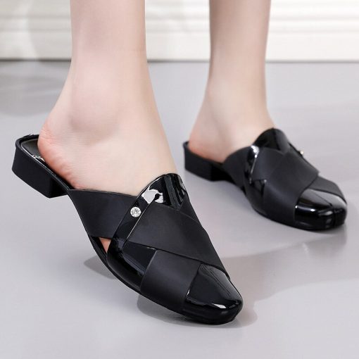Women’s Summer Low Heel Slip-On Slippersvariant image1Comemore 2022 Summer Low Heel Mules Shoes Thick Heel Toe Half Slippers Sandals Casual Flip Flop