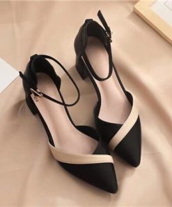 Women’s Classic Square Heel Sandalsvariant image3Women Classic Beige Square Heel Shoes for Party Ladies Classic Black Pu Leather Night Club Pumps