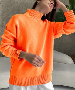 Women’s Pullover Turtleneck Knitted Warm Soft Sweatersvariant image5Basic Green Oversized Sweater for Women Pullovers Turtleneck Rose Red Winter Women s Knitted Top Warm