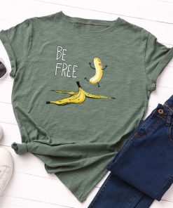 Women’s Funny Be Free Tees Shirtsvariant image5Summer Women Funny Cotton T shirts BE FREE Fruit Banana Print T Shirt O Neck Short