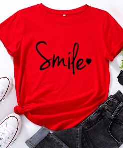 Women’s Plus Size Smile Mini Heart Tees Shirtsvariant image9JFUNCY Plus Size Women s T Shirt 100 Cotton Short Sleeve T shirt Smile Letter Print