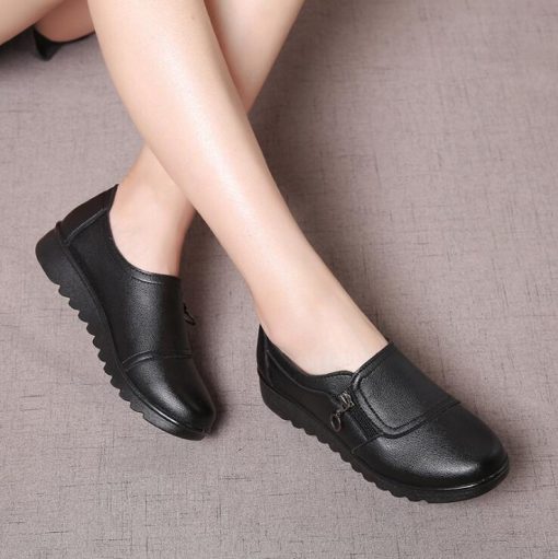 variant image02020 Fashion Soft Leather Round head Women Casual Flats Ladies Side Zipper Flat Oxford Shoes New