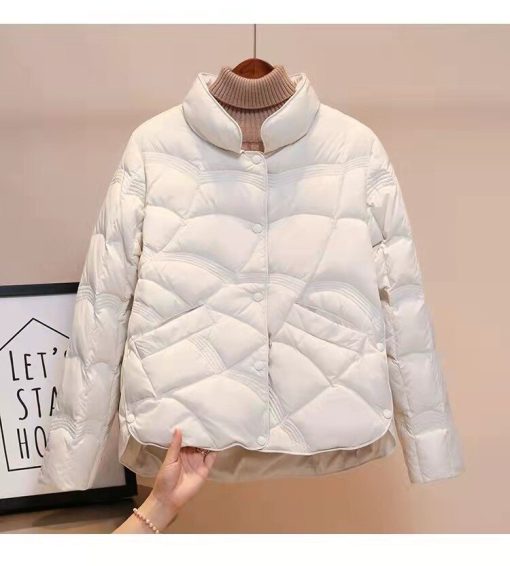 variant image02022 New Korean Fashion Elegant Women Padded Cotton Coats Stand Collar Single Breasted Parkas Solid Long 1