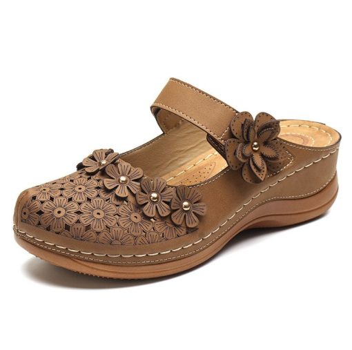 Women's Sandals Summer Handmade Ladies Shoes Leather Floral Sandals Women Flats Retro Style Shoes Woman Soft Bottom Slipper