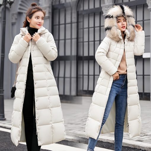 variant image02022 new winter jacket women s warm fashion bow belt fox fur collar coat long dress