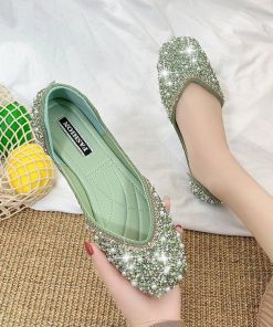 variant image0Glitter Crystal Pearl Pink Flats Ballet Shoes Women Moccasins Square Toe Slip on Summer Loafers Shallow