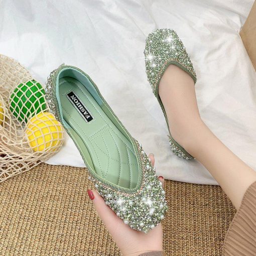 variant image0Glitter Crystal Pearl Pink Flats Ballet Shoes Women Moccasins Square Toe Slip on Summer Loafers Shallow