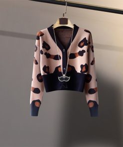 variant image0Korobov 2021 New Leopard Pattern Cardigans Women Vintage V Neck Long Sleeve OL Knitted Cardigan Autumn