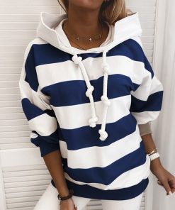 variant image0Long Sleeve Wide Striped Sweatshirt Color Block Streetwear Korean Fashion Hoodie Cute Poleron Mujer Casual Baggy