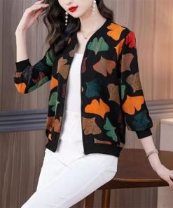 variant image0Spring Autumn Casual Fashion Print Zipper Coat Female Oversized All match Pocket Cardigan Top Streetwear Jacket