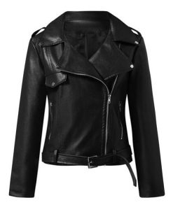 variant image0Stylish Motorcycle Jacket Solid Color Windproof Plus Size Women Motorcycle Clothing Spring Autumn Coat