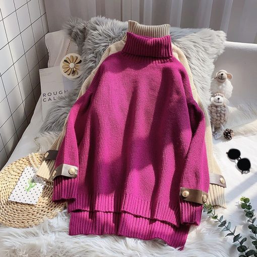 variant image0Turtleneck Knitted Women Sweaters Winter New Flare Sleeved Loose Casual All Match Females Pulls Outwear Coats