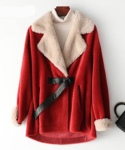 Winter Real Fur For Women Australian Wool Coats Thick Warm Elegant Loose Large Size Long Outwear Christmas Style Coat For Women