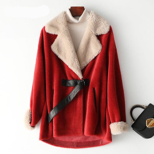Winter Real Fur For Women Australian Wool Coats Thick Warm Elegant Loose Large Size Long Outwear Christmas Style Coat For Women