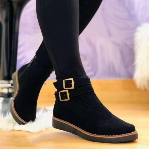 variant image0Woman buckle Flat Heels Spring Metal Rivet Vintage Cowboy Shoes Tassel Boots Women Faux Suede Ankle