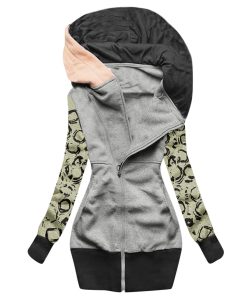 variant image0Women Casual Faishion Jacket Sweatshirt Zipper Pocket Coat Leopard Print Panel Long Sleeve Coat Jacket