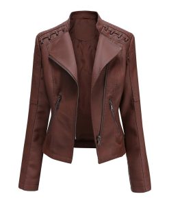 variant image0Women Leather Jacket European Size Female Coat 2022 New Spring Autumn Women s Moto Biker Zipper