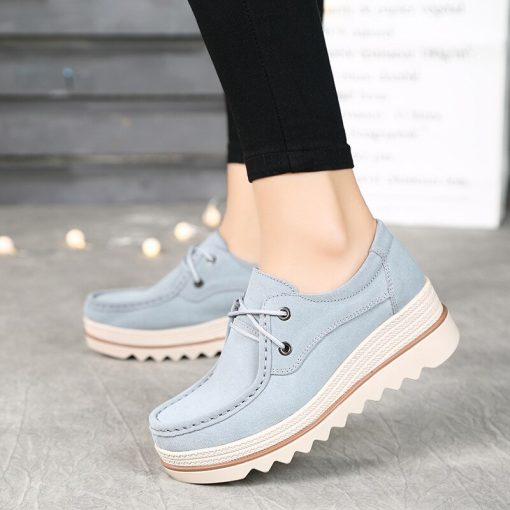 variant image12020 Autumn Women Flats Thick Soled Leather Suede Platform Sneakers Shoes Female Casual Shoes Lace Up