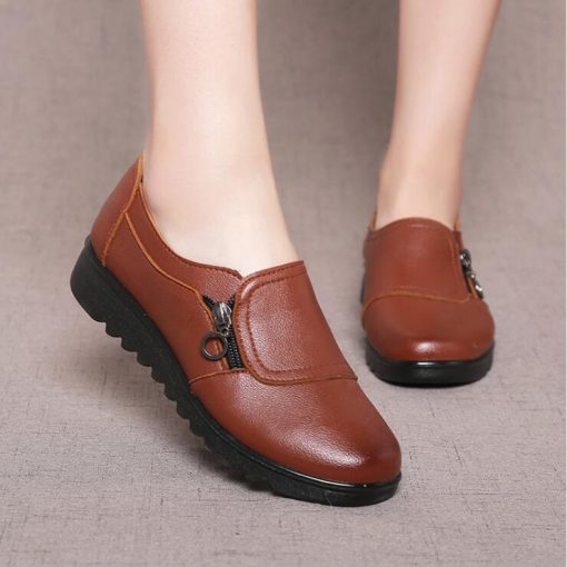 variant image12020 Fashion Soft Leather Round head Women Casual Flats Ladies Side Zipper Flat Oxford Shoes New