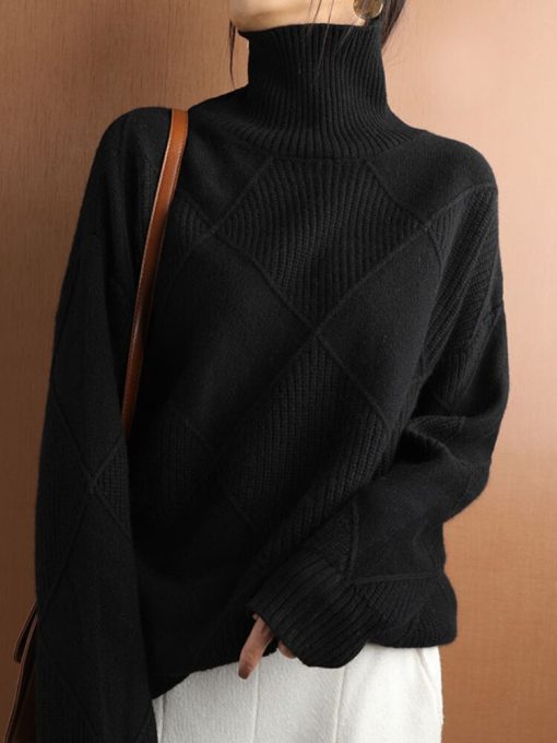 variant image12022 Autumn Winter New Women s Comfortable Thick Warm Fashion Oversize Turtleneck Knit Long Sleeve Top