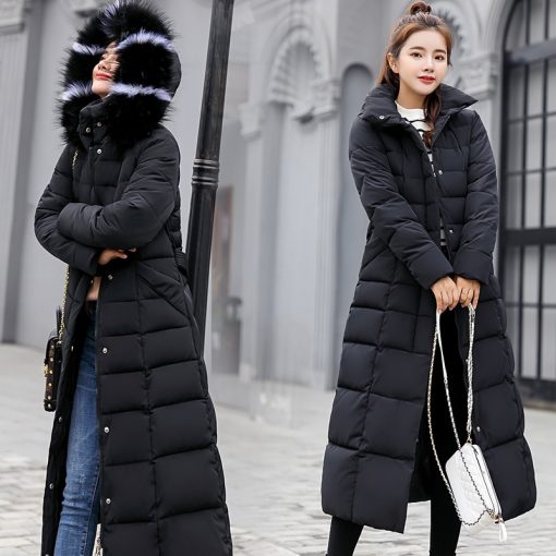 variant image12022 new winter jacket women s warm fashion bow belt fox fur collar coat long dress