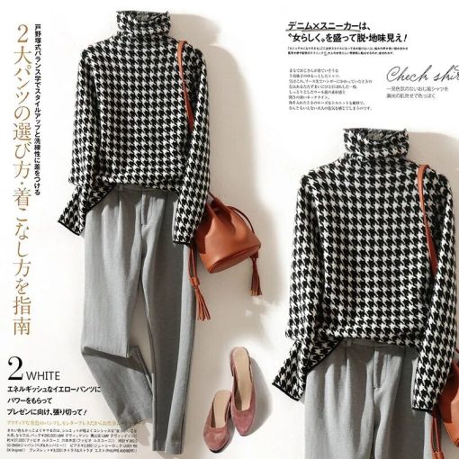 variant image1Bird lattice Turtleneck Basic Soft Loose Knitted Women s Sweater Korean Fashion Long Sleeve Vintage Jumpers