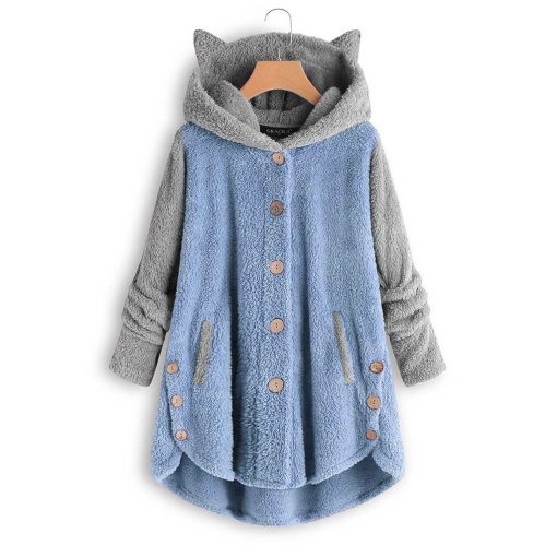 variant image1Fashion Cute Cat Women Hoodies Sweatshirts Winter Warm Hooded Tops Loose Soft Patchwork Coat Lady Pajamas