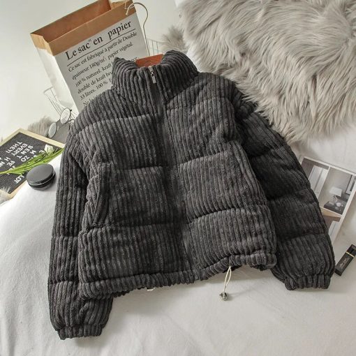 Winter Corduroy Short Jacket For Women Black Loose Coats Casual Bread Warm Girl Oversize Coat Thick Parkas