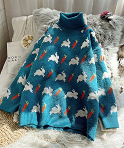 variant image1Korobov Korean Women Cartoon Knitted Jacquard Sweaters Autumn Winter Turtleneck Thick Pullovers Sueter Mujer Kawaii Harajuku