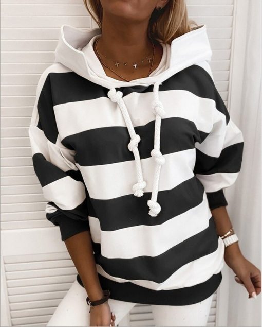 variant image1Long Sleeve Wide Striped Sweatshirt Color Block Streetwear Korean Fashion Hoodie Cute Poleron Mujer Casual Baggy