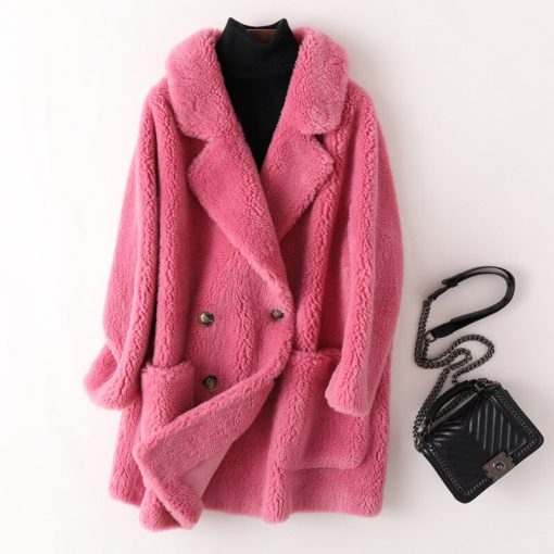 Real Fur Coat High Quality Australian Womens Natural Wool Coats Thick Warm Elegant Loose Large Size Long Outwear For Women