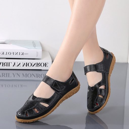 variant image1Split Leather Big Size EU42 Female Sandals High Quality Mom Casual Flat Shoes Woman Summer Sandals