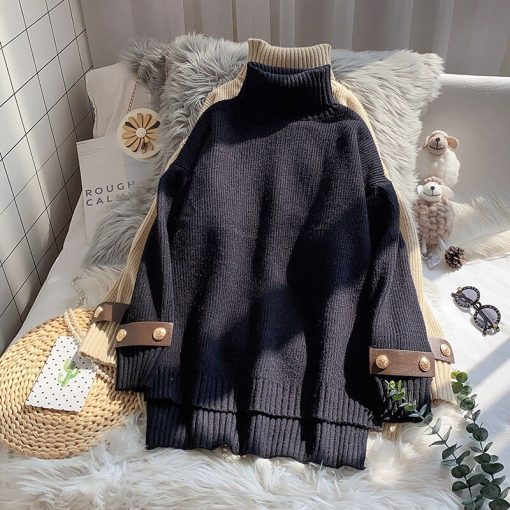 variant image1Turtleneck Knitted Women Sweaters Winter New Flare Sleeved Loose Casual All Match Females Pulls Outwear Coats